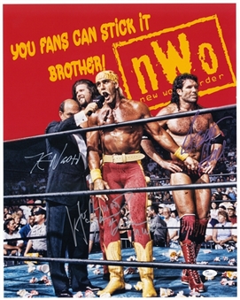 Lot of (2) Hulk Hogan, Kevin Nash, & Scott Hall Triple Signed 16x20 NWO Photo (JSA)